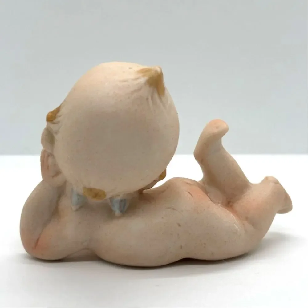 Vintage 1960's Lefton Kewpie Doll, Laying on Tummy, Bisque Figurines